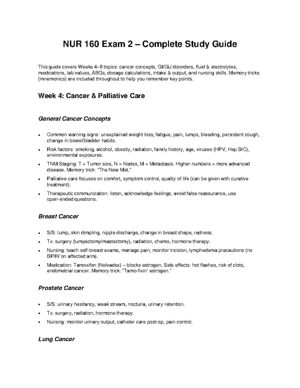 NUR 160 Exam 2 Comprehensive Study Guide with Key Concepts - Studocu