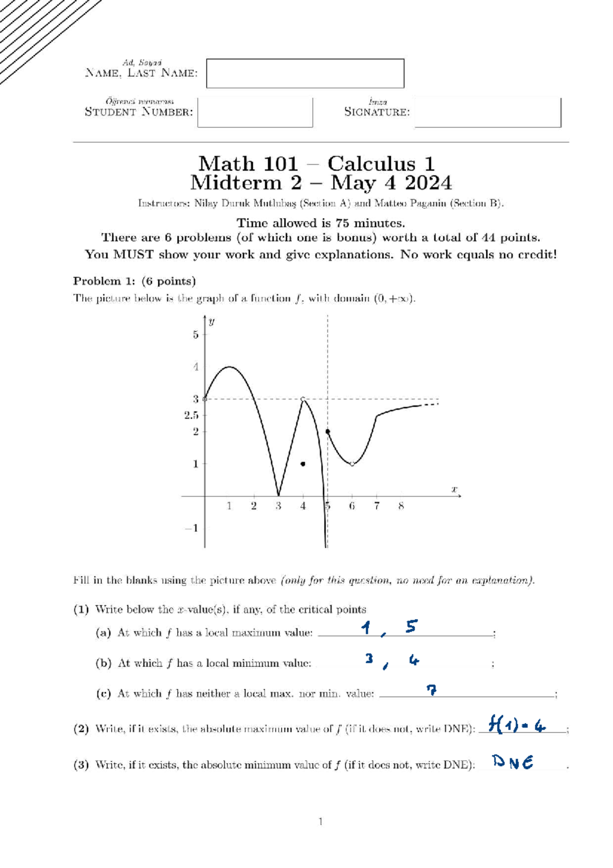 Math 101 Calculus 1 Midterm 2 Sample Exam - May 4, 2024 - Studocu