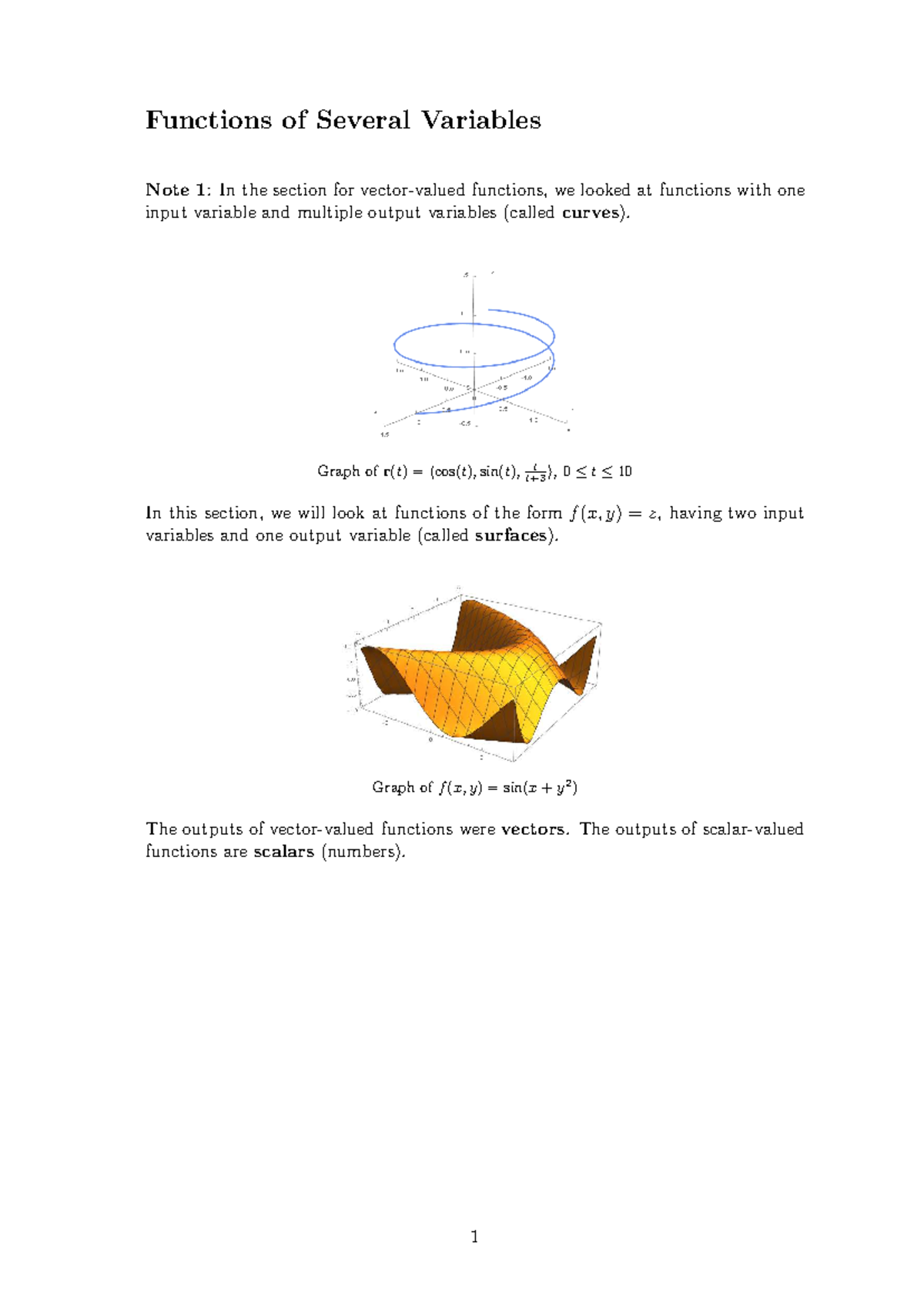 Functions of Several Variables: Scalar & Vector Functions Notes - Studocu
