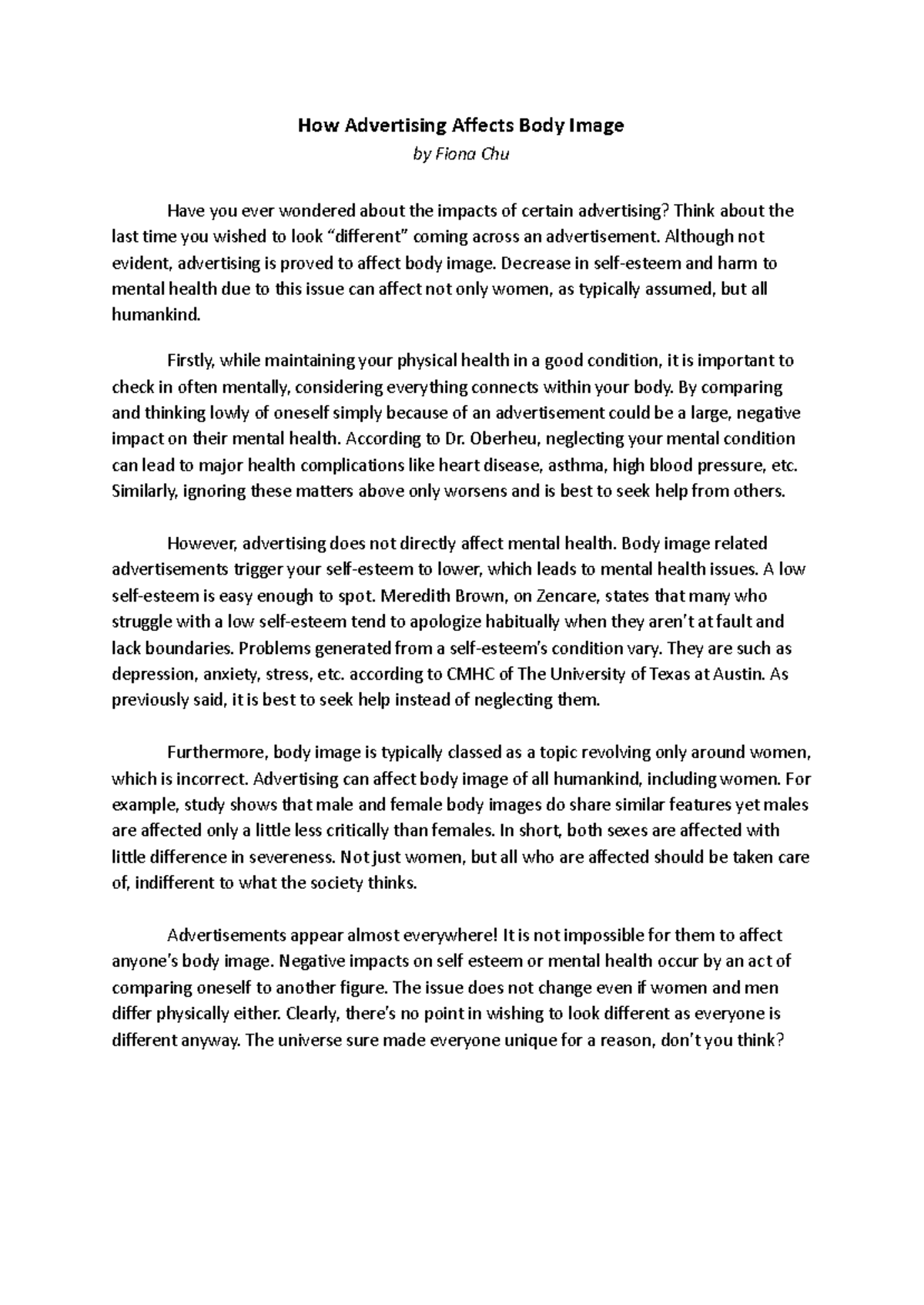 How Advertising Affects Body Image - Although not evident, advertising ...