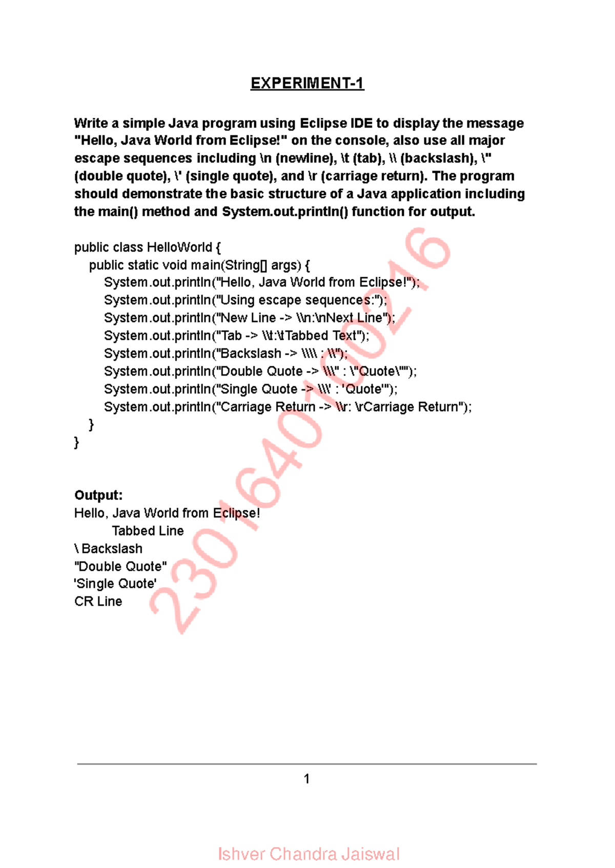 Java Lab File (3): Java Programs for Console Output & Inheritance - Studocu