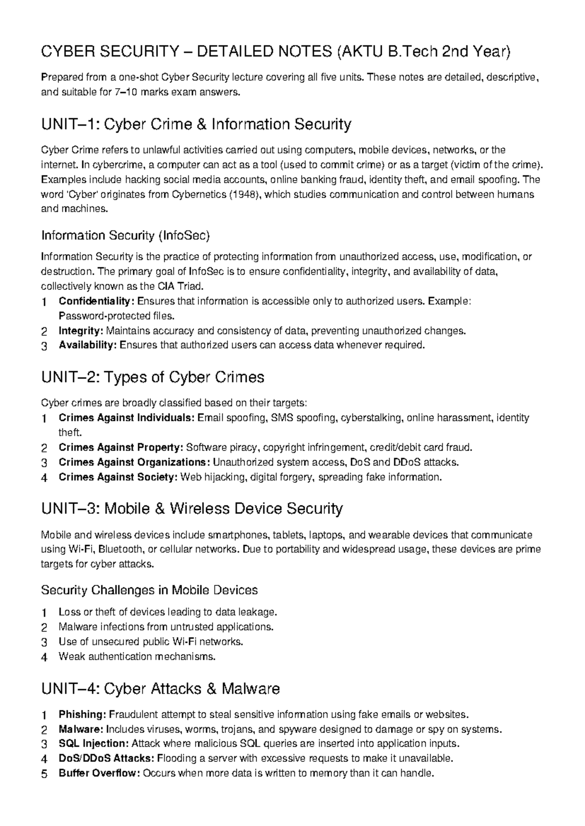 Cyber Security Detailed Notes (AKTU B.Tech 2nd Year) - Studocu