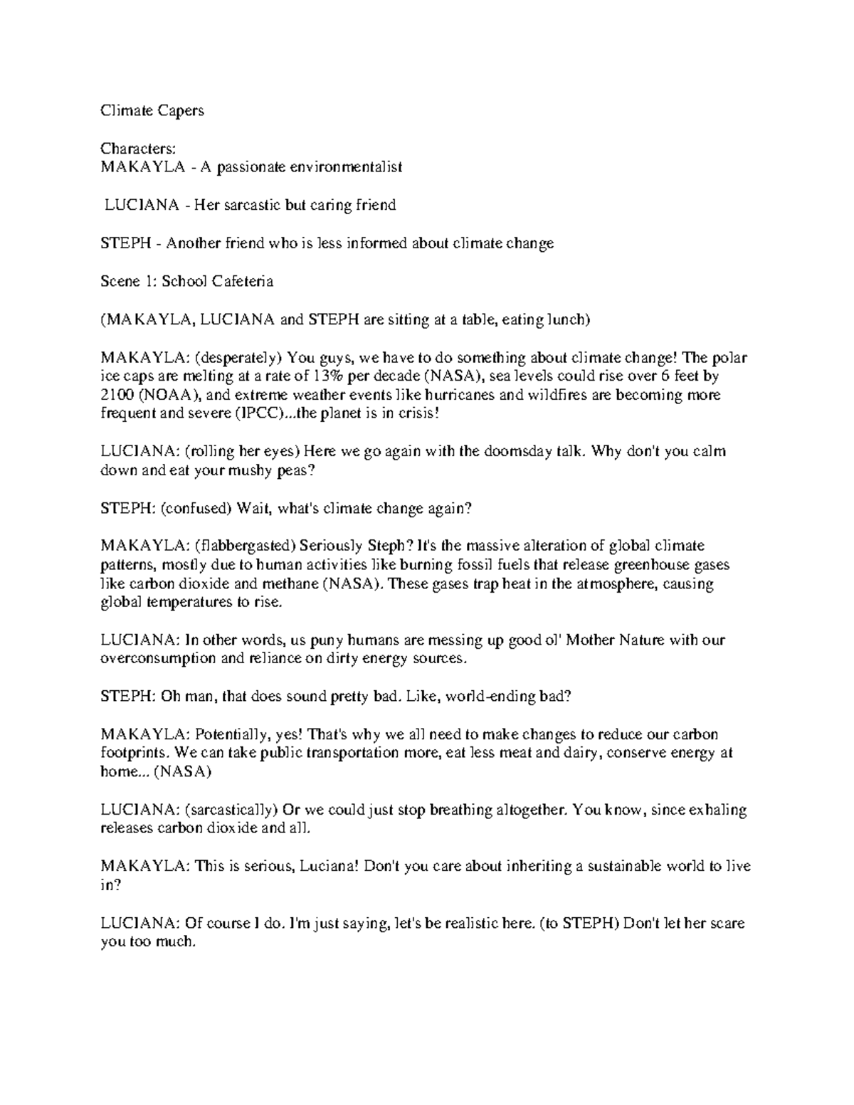 Script for PSA - eee - Climate Capers Characters: MAKAYLA - A ...