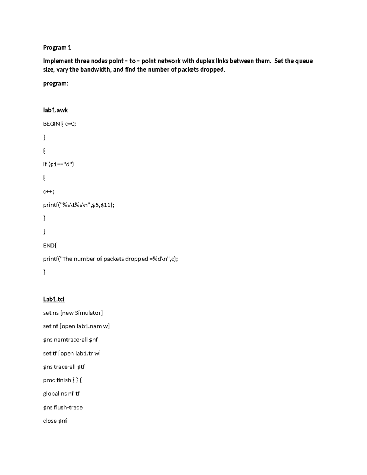 Ns2 Programs Implementing Point To Point Networks And Ethernet Lans