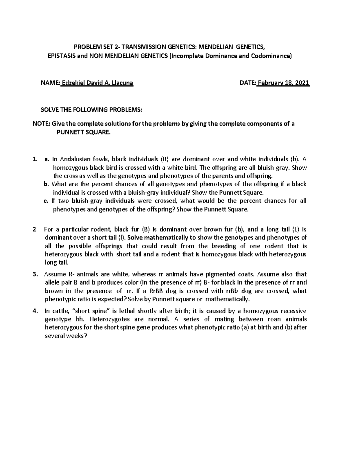 III-23 Problem Set 2 Llacuna - PROBLEM SET 2- TRANSMISSION GENETICS ...