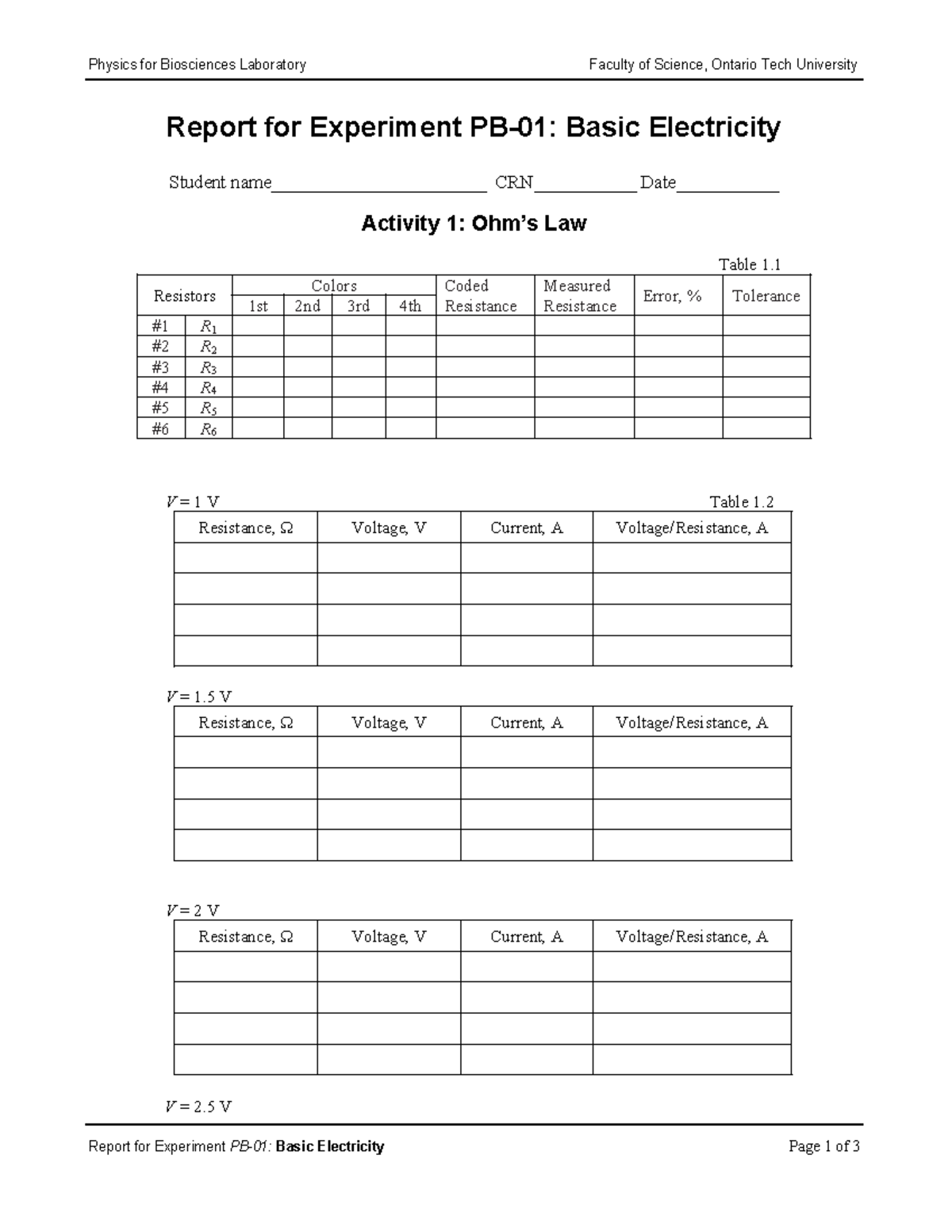 Report Basic Electricity - Physics for Biosciences Laboratory Faculty ...