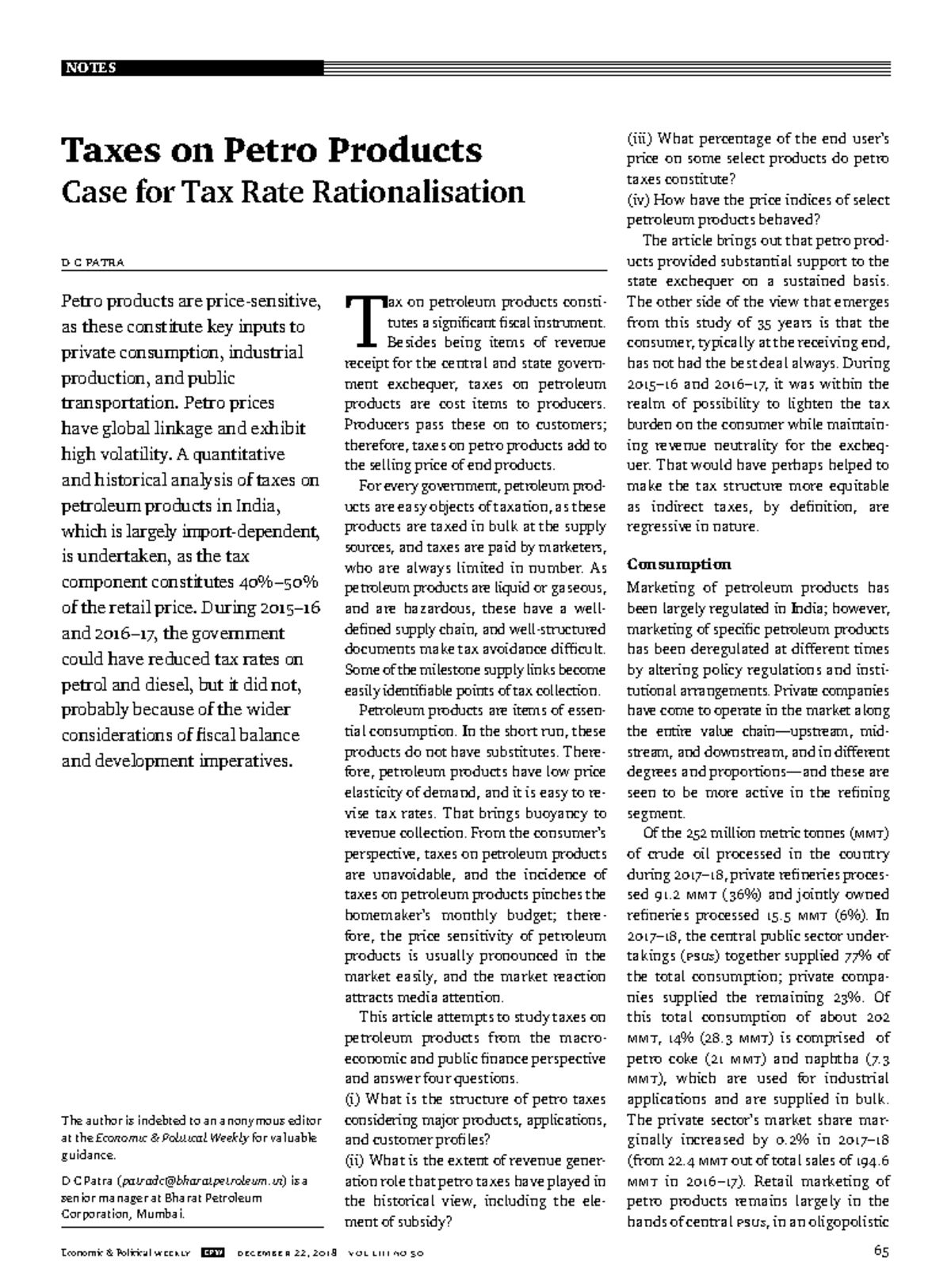 NOTES on Taxation of Petro Products: A Case for Rate Rationalisation (D ...