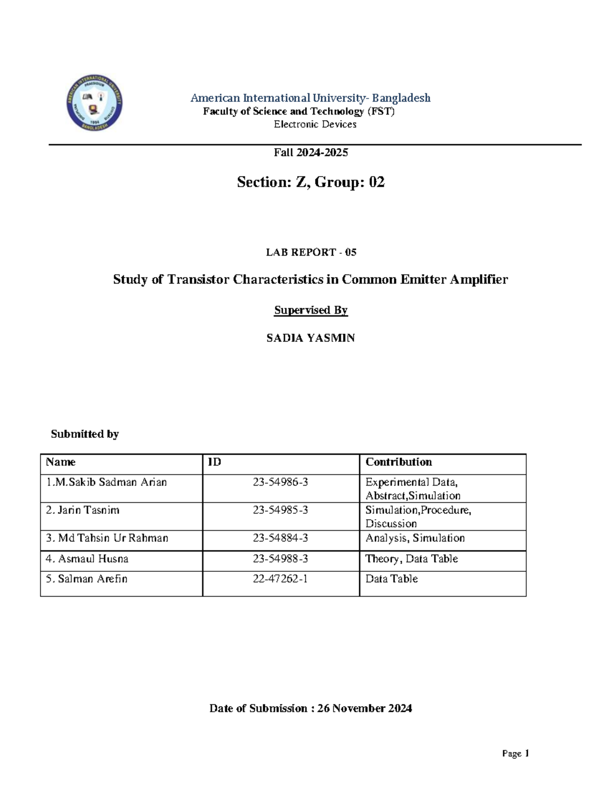 ED 202 - Lab Report 05: Transistor Characteristics in Common Emitter ...