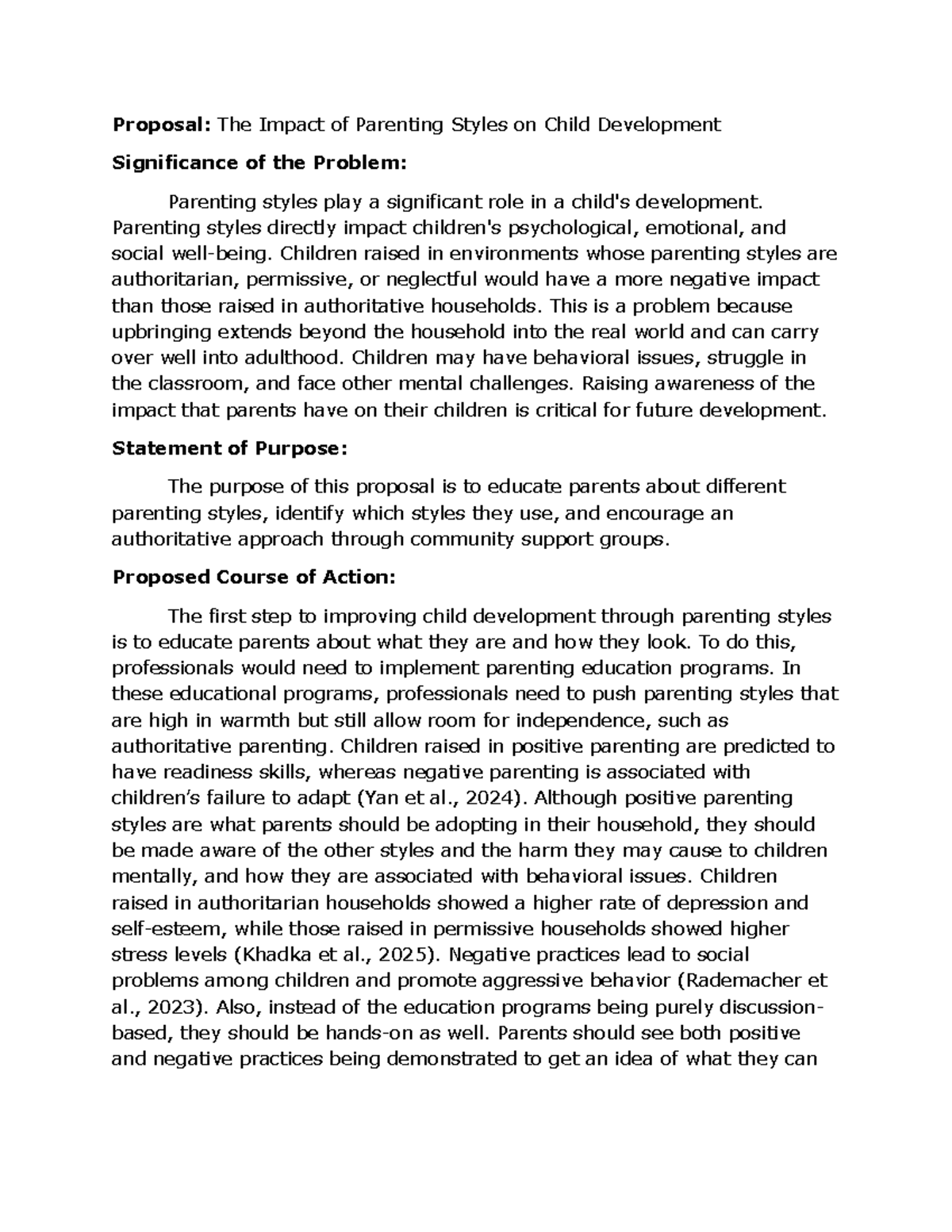 D270 Task 3 Proposal: Impact of Parenting Styles on Child Development ...