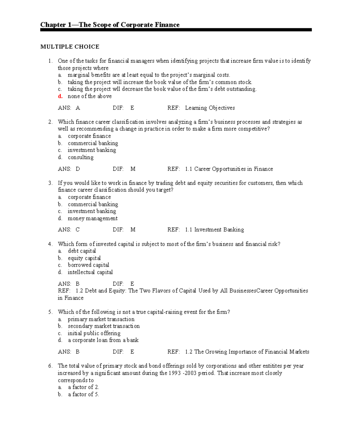 55237190 Chapter 1: Overview of Corporate Finance Concepts - Studocu