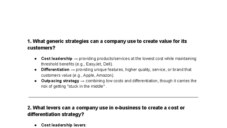 Review of Chapter 5: Generic Strategies for Value Creation - Studocu