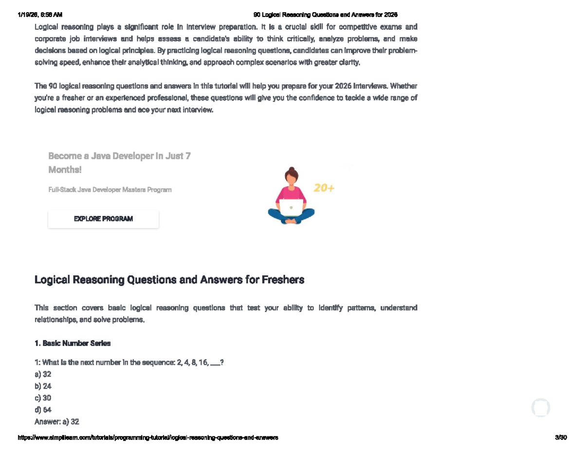 90 Logical Reasoning Questions & Answers for 2026: Complete Guide - Studocu