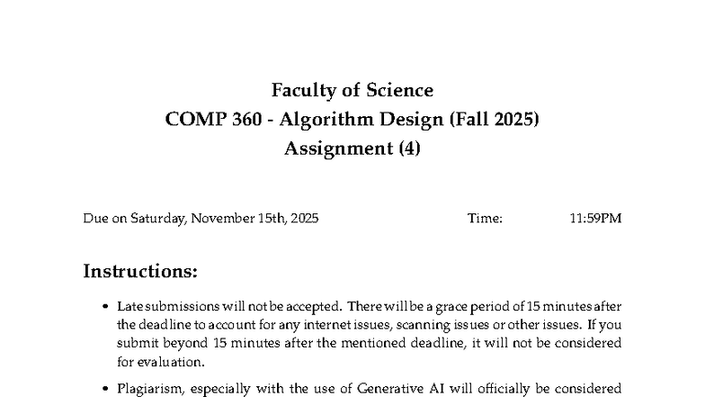 COMP 360 Algorithm Design - Assignment 4 Guidelines (Fall 2025) - Studocu