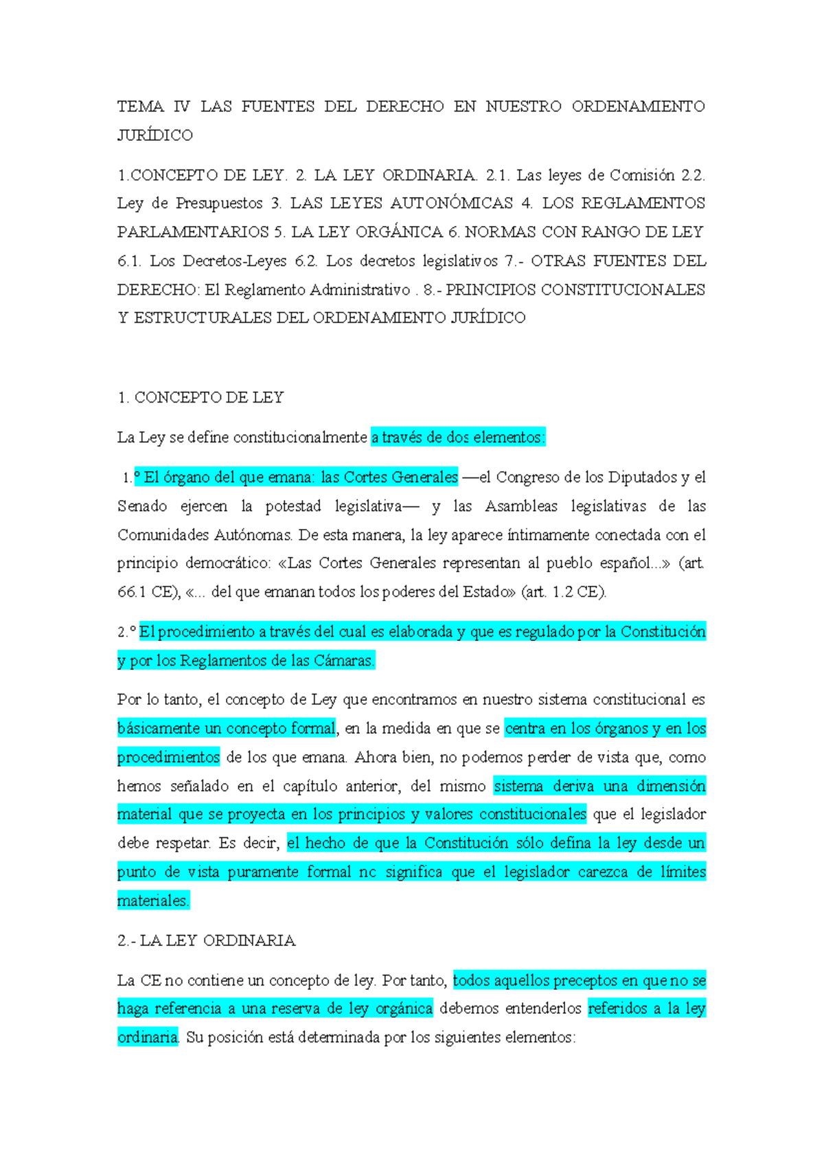 Tema IV: Fuentes del Derecho en el Ordenamiento Jurídico - Studocu