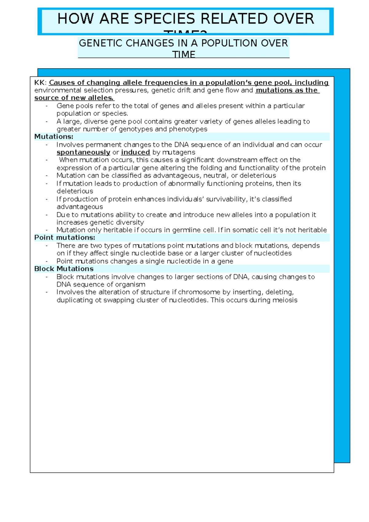 Biology Unit 4 AOS 2: Evolutionary Relationships and Genetic Changes ...