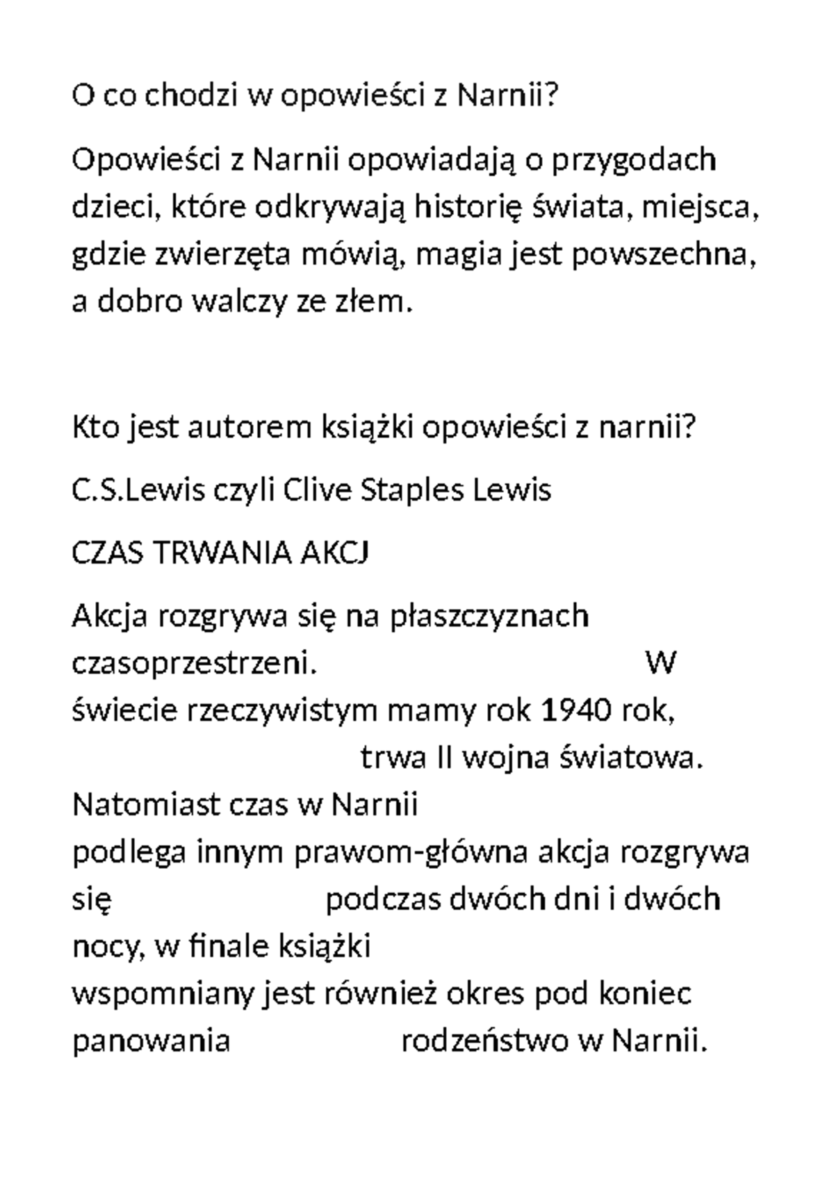 O czym jest książka - opowieści z Narnii - O co chodzi w opowieści z