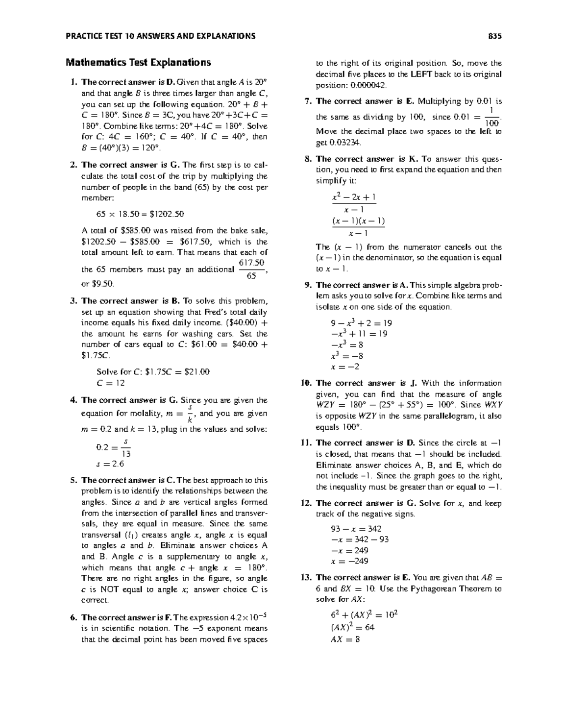 PRACTICE TEST 10 ANSWERS & EXPLANATIONS - Mathematics Reasoning - Studocu