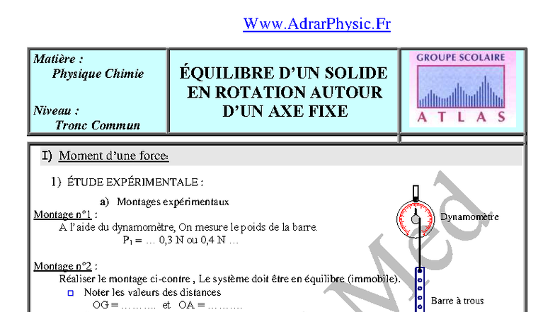 Cours 2 - Équilibre d'un Corps Solide en Rotation (Physique Chimie ...