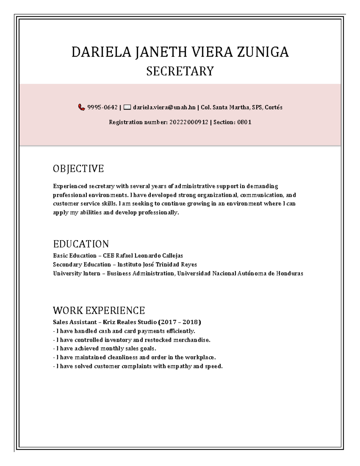Dariela Viera U1 T1 A5 - Professional Secretary Profile - Studocu