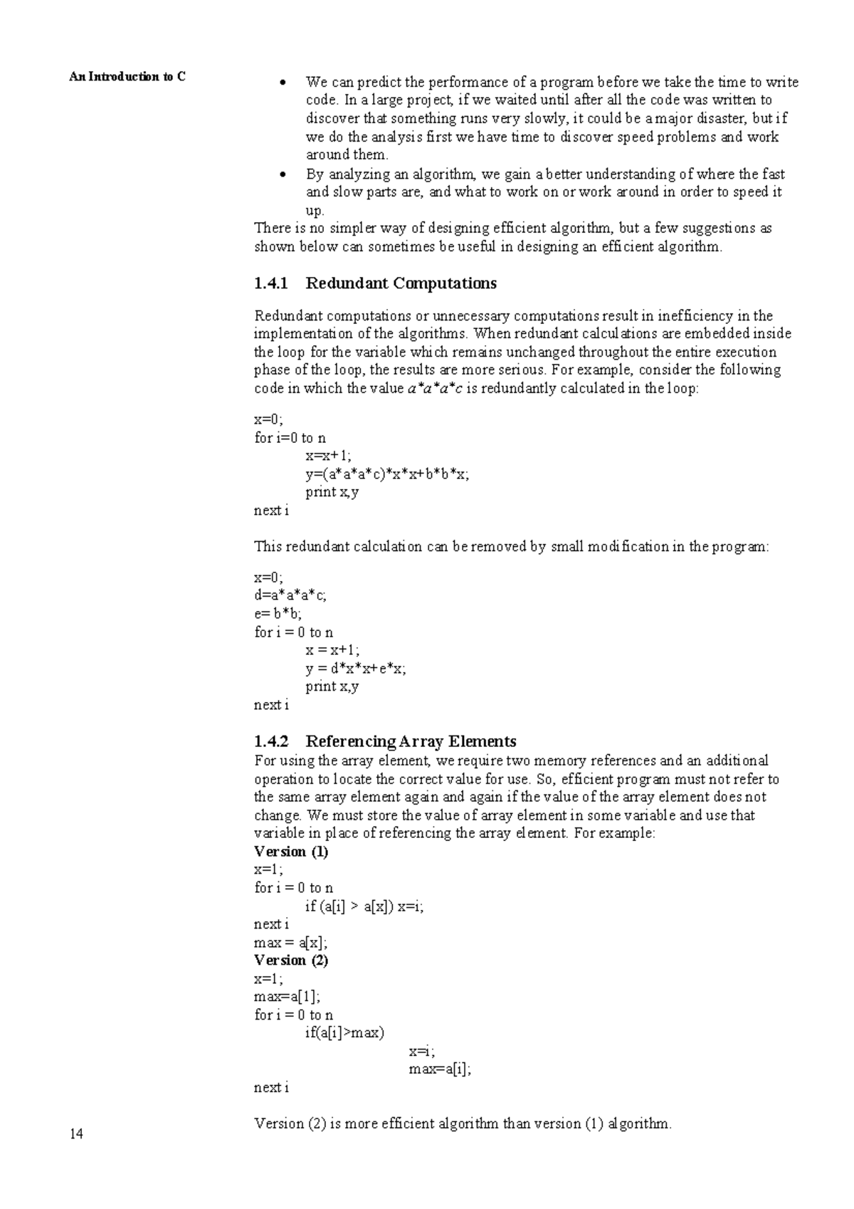14 - Redundant computation - 14 An Introduction to C • We can predict ...