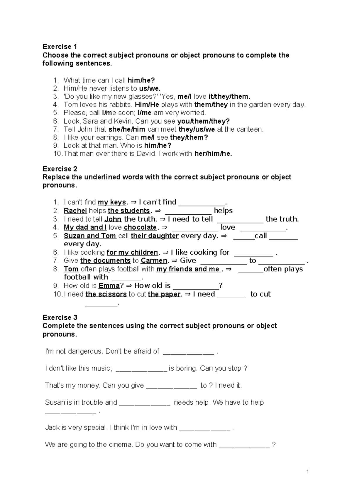 Pronouns Practice Exercises - ENG 101 - Studocu