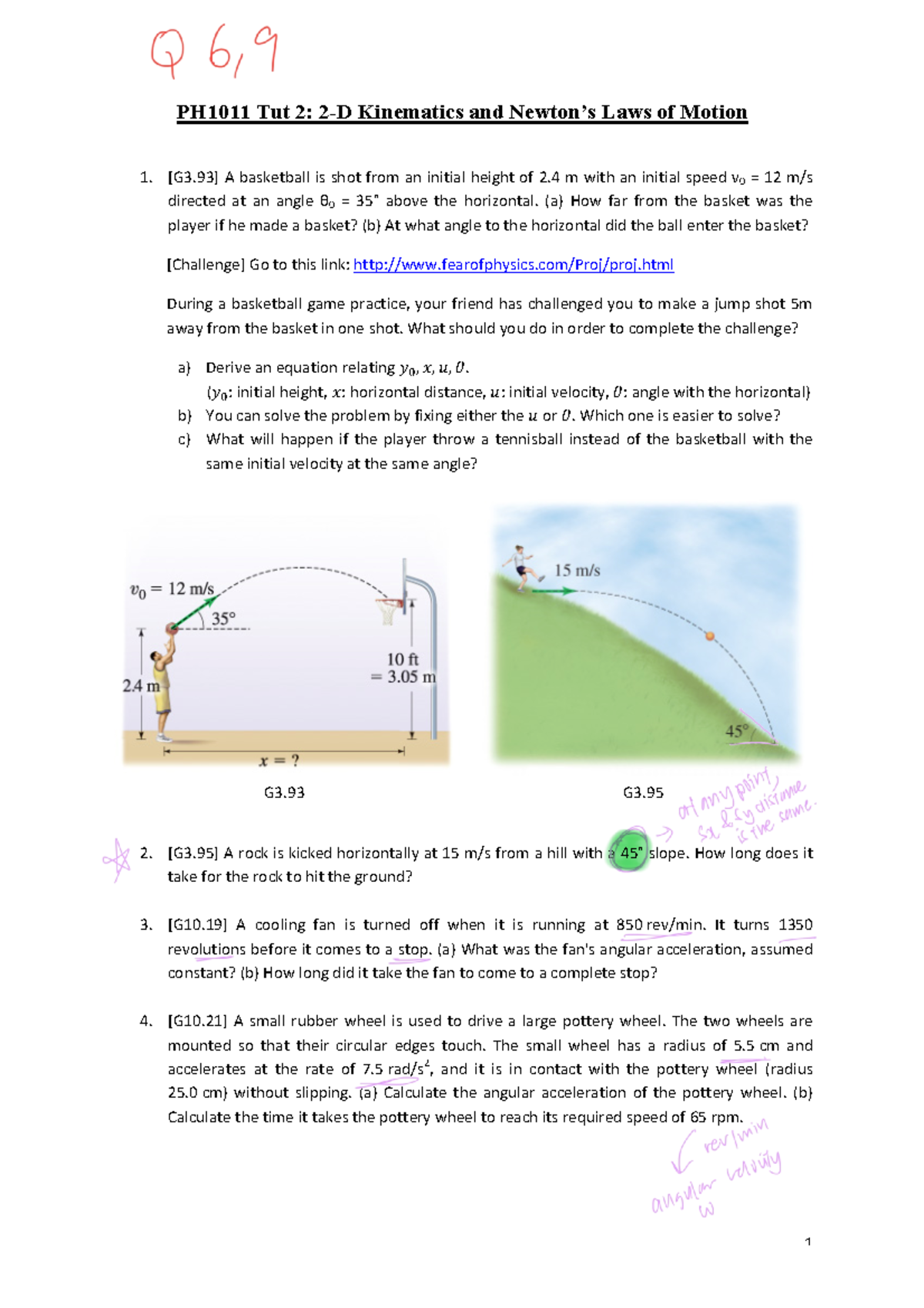 PH1011 Tut 2 - 2D Kinematics & Newton's Laws Problem Set - Studocu