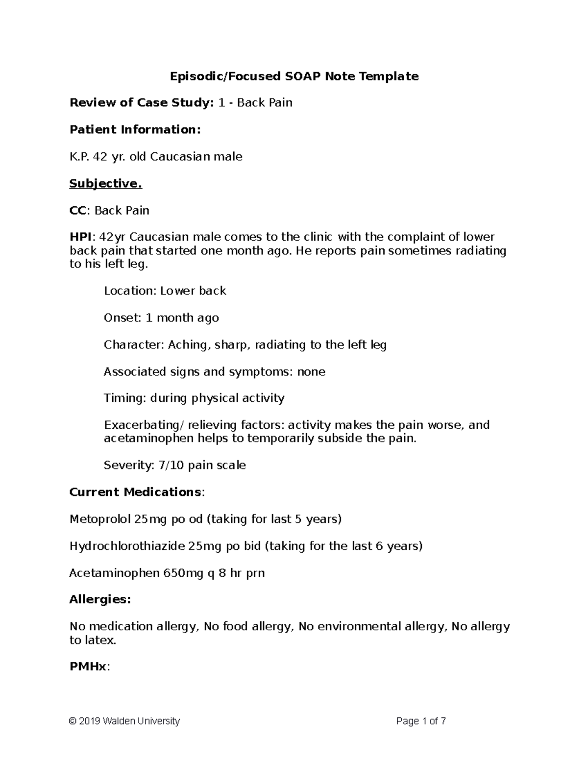 Week 8 - Case Study Review: SOAP Note on Back Pain - Studocu
