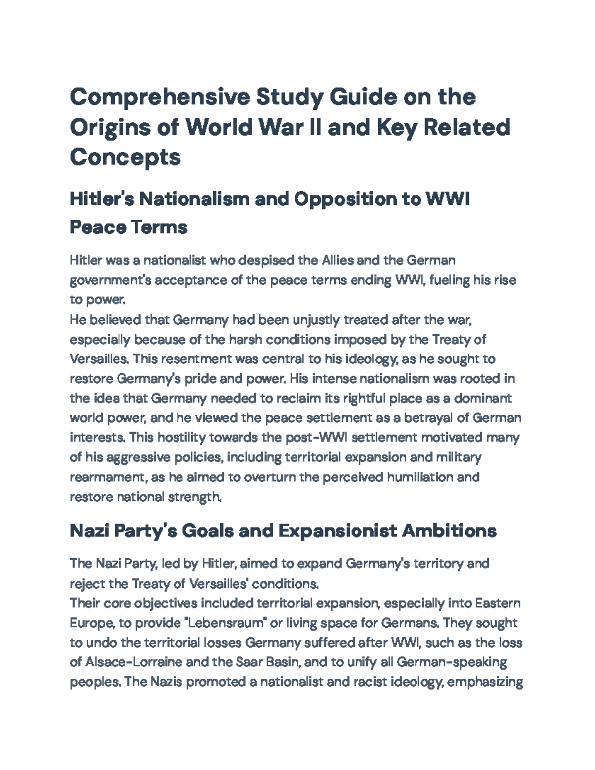 Comprehensive Study Guide: Origins of WWII & Key Events Analysis - Studocu