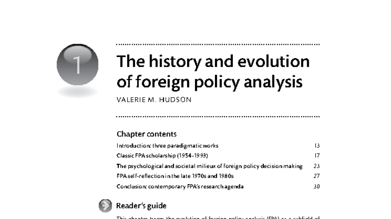 Chapter 1: The History and Evolution of Foreign Policy Analysis (FPA ...