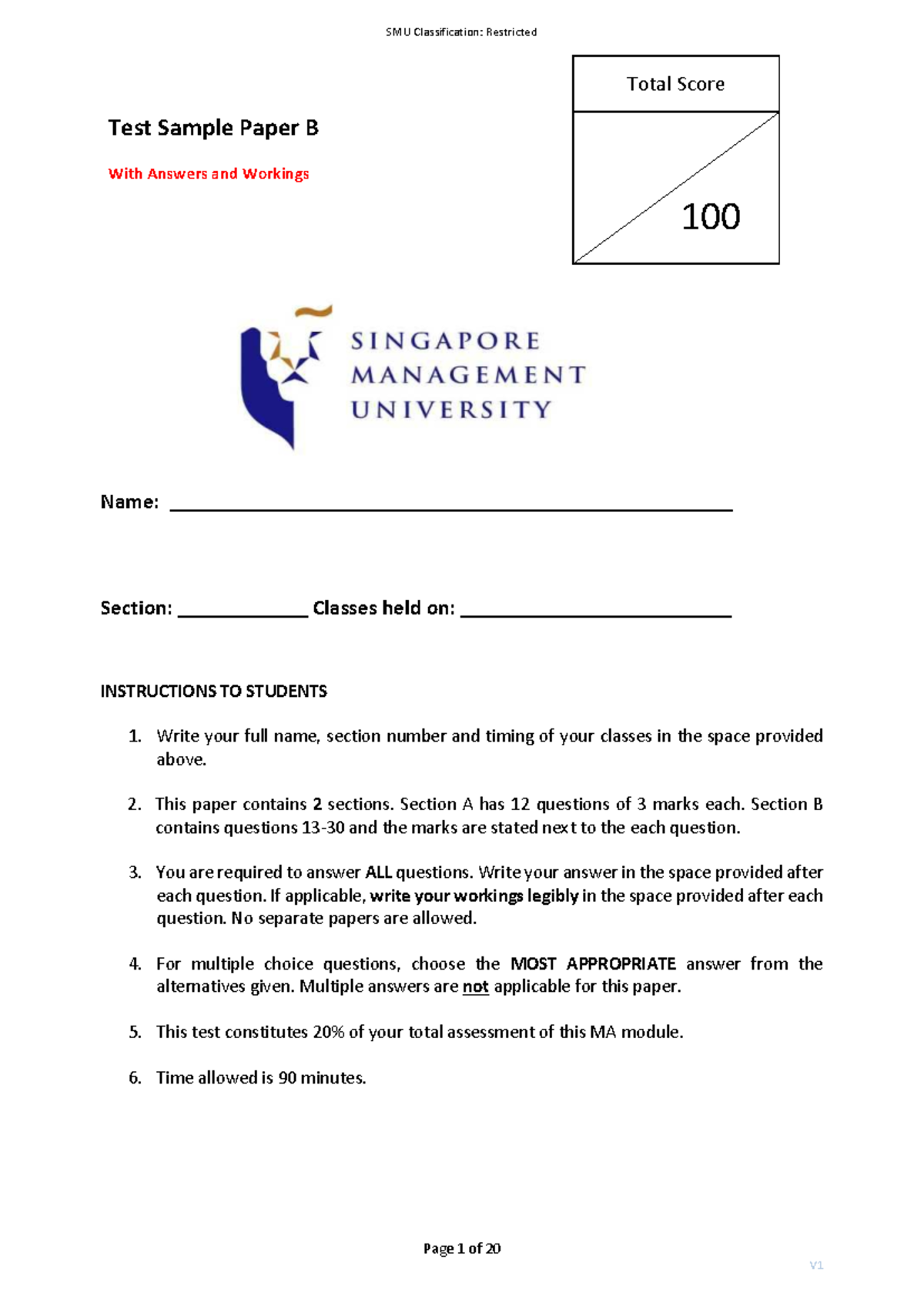 MA Midterm Sample Paper B with Answers and Workings - Studocu