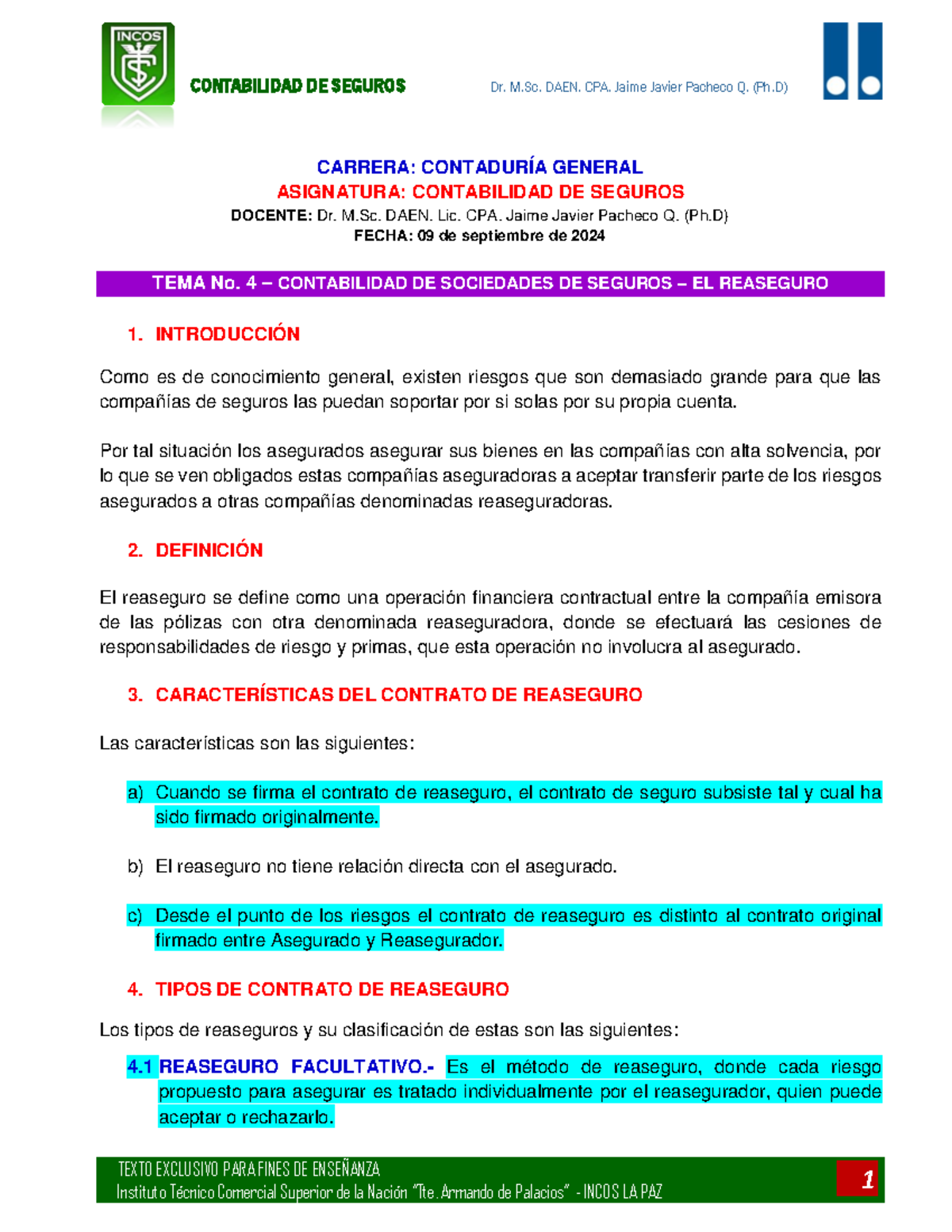 TEMA No. 4 - Contabilidad de Sociedades de Seguros: El Reaseguro - Studocu