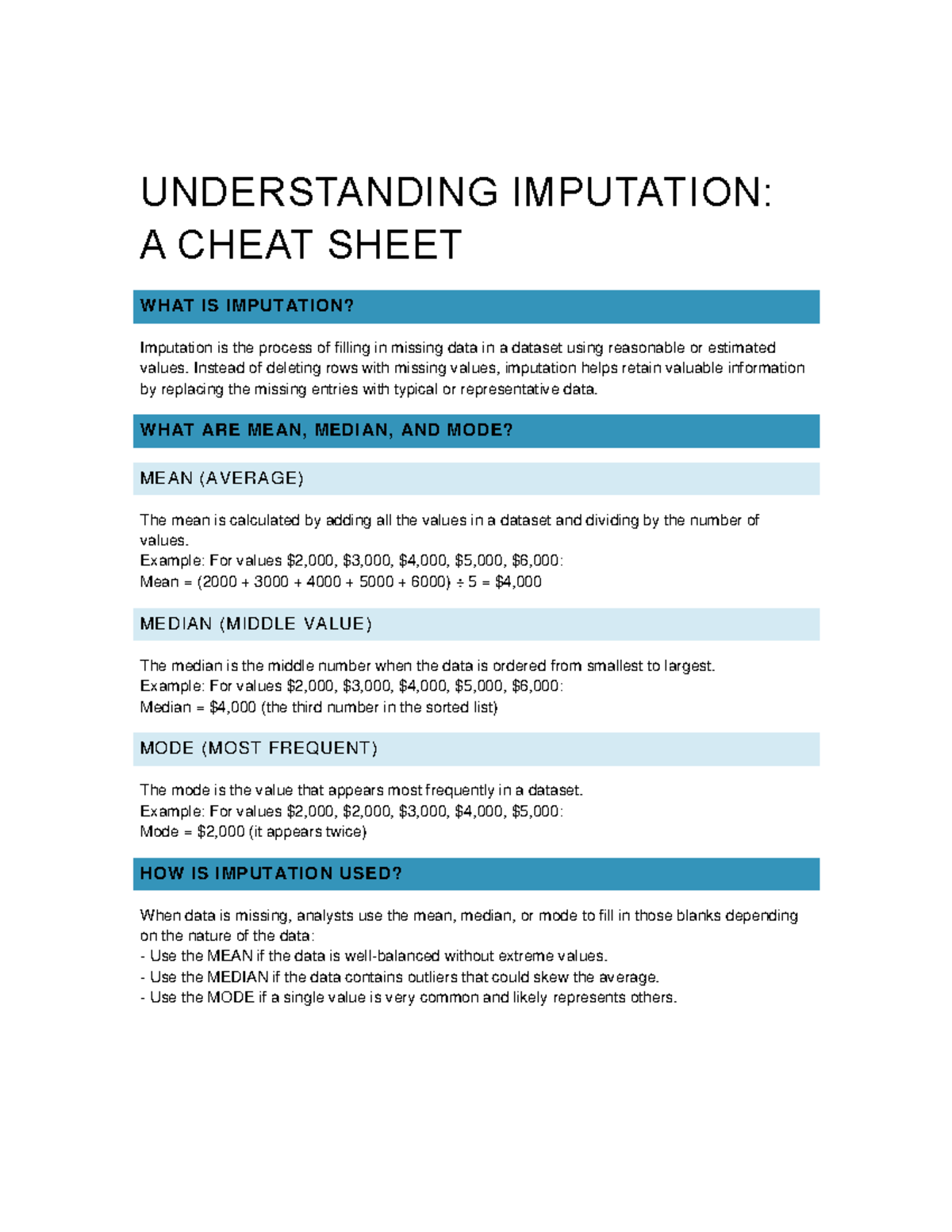 Imputation Guide Handout: Understanding Mean, Median, and Mode - Studocu