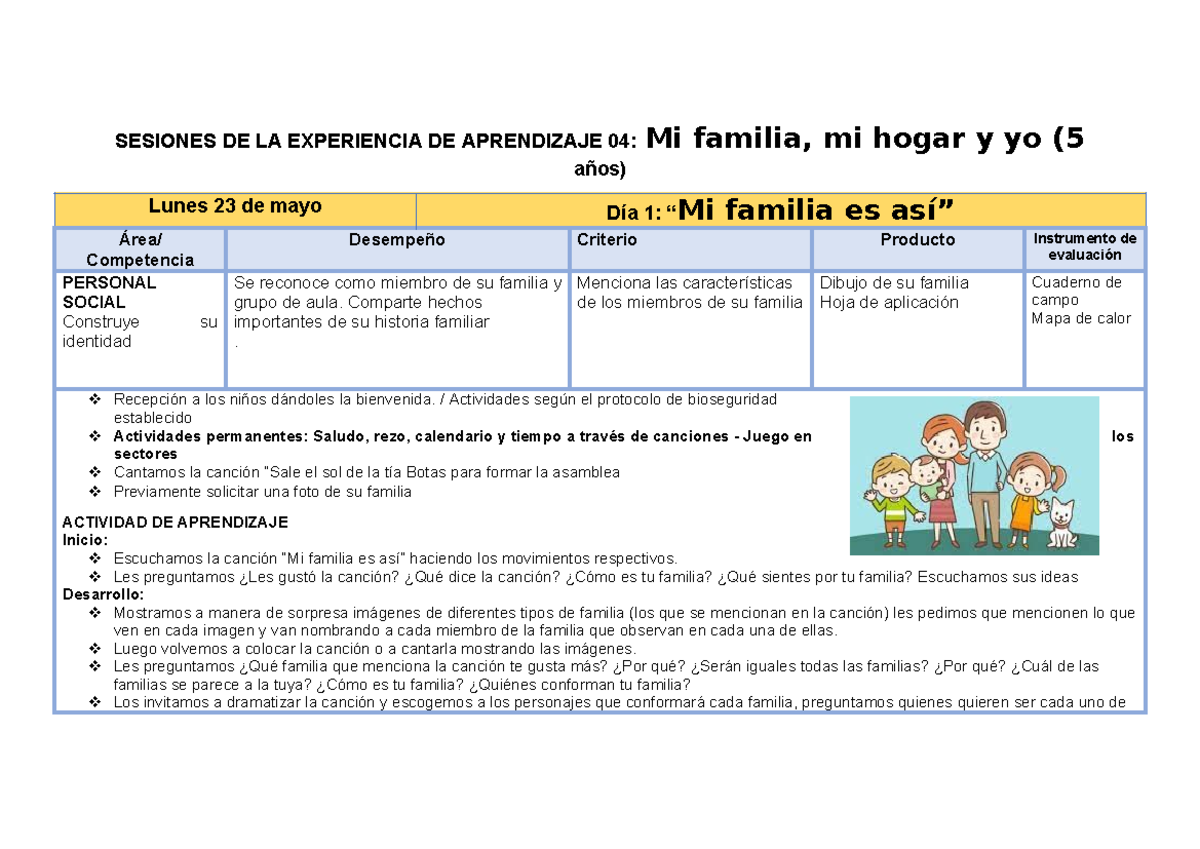 Sesiones de Aprendizaje 04: Mi Familia y Yo (5 años) - Document Preview