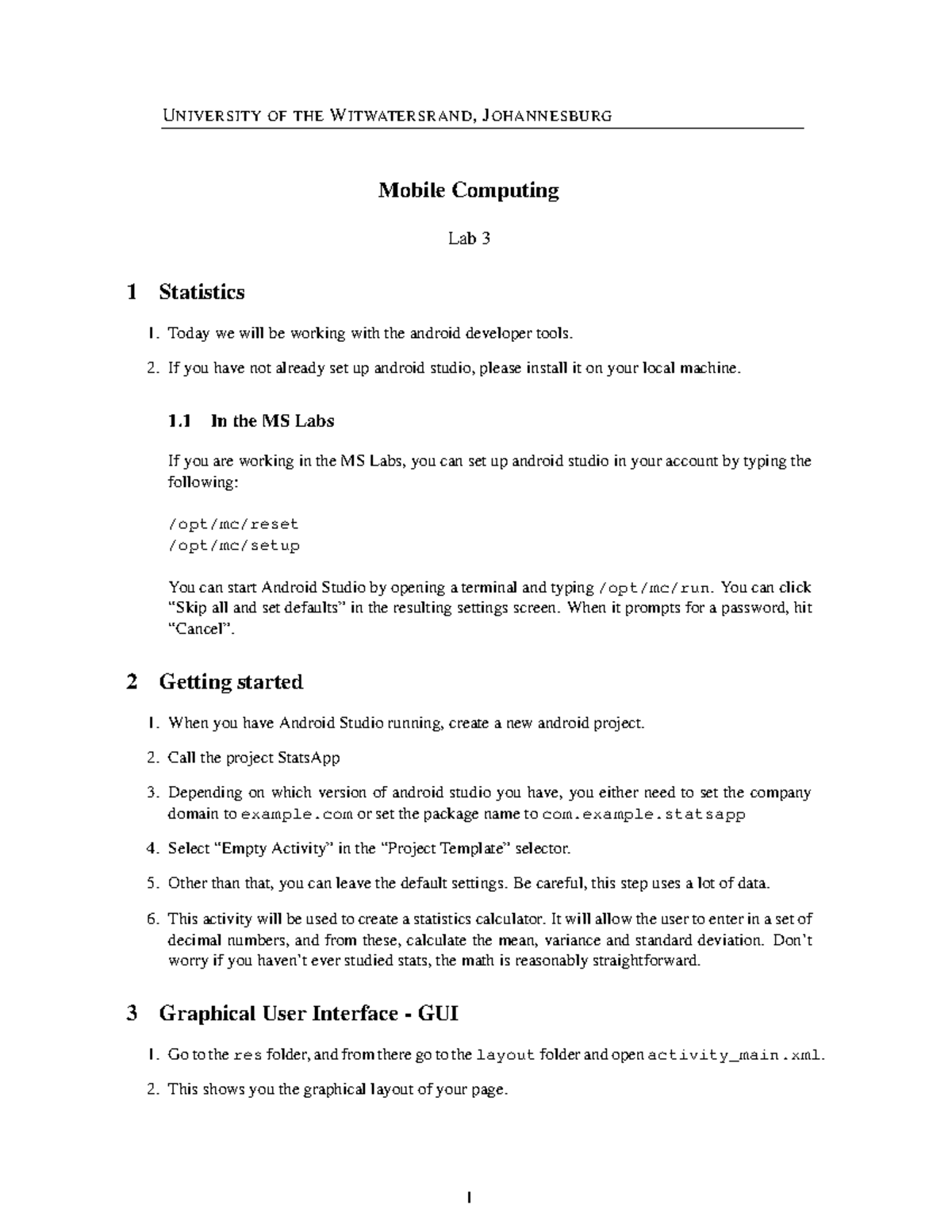 Mobile Computing Lab 3: Statistics App Development Guide - Studocu