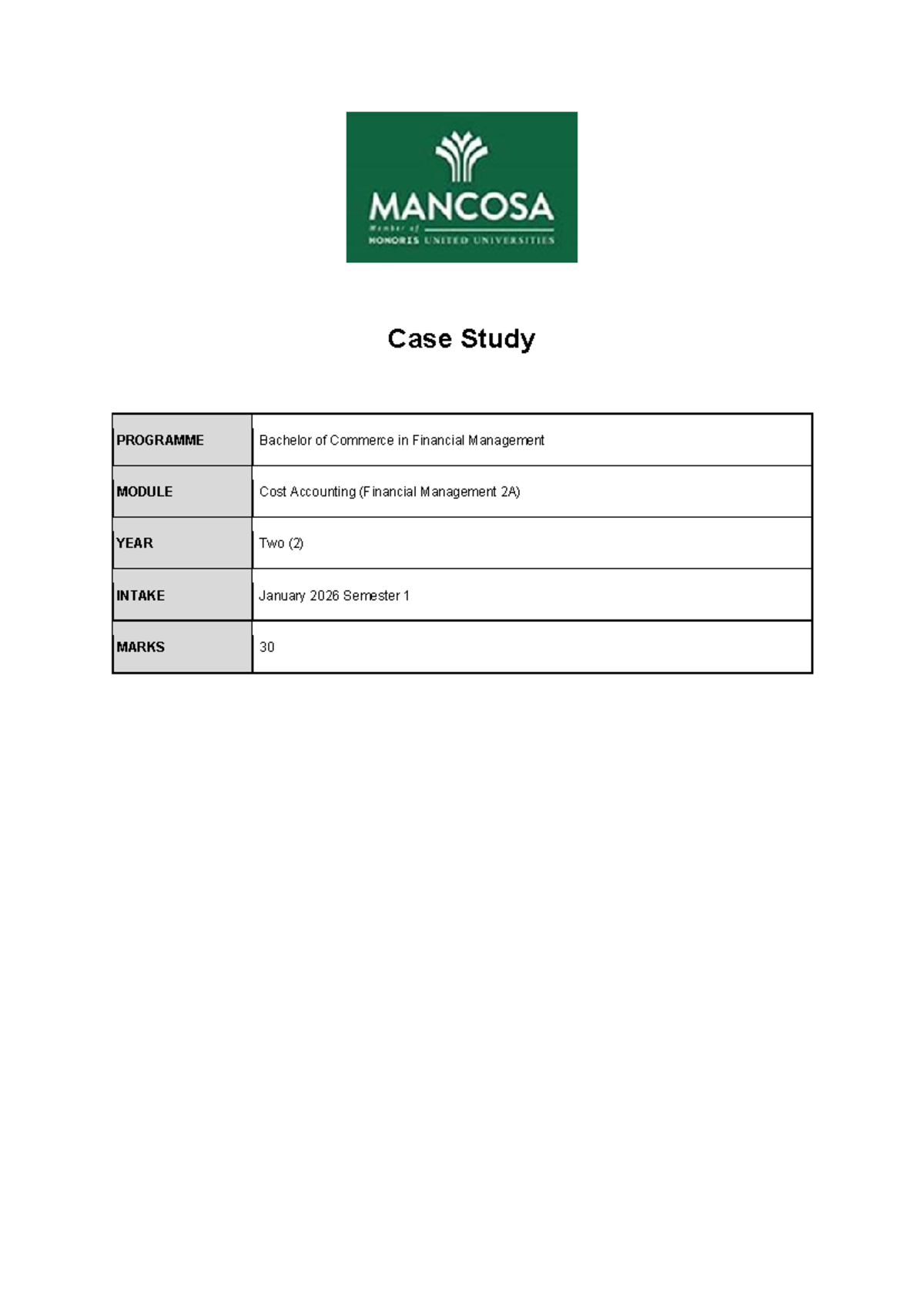 Cost Acc Case Study - BCom Financial Management 2A - Studocu