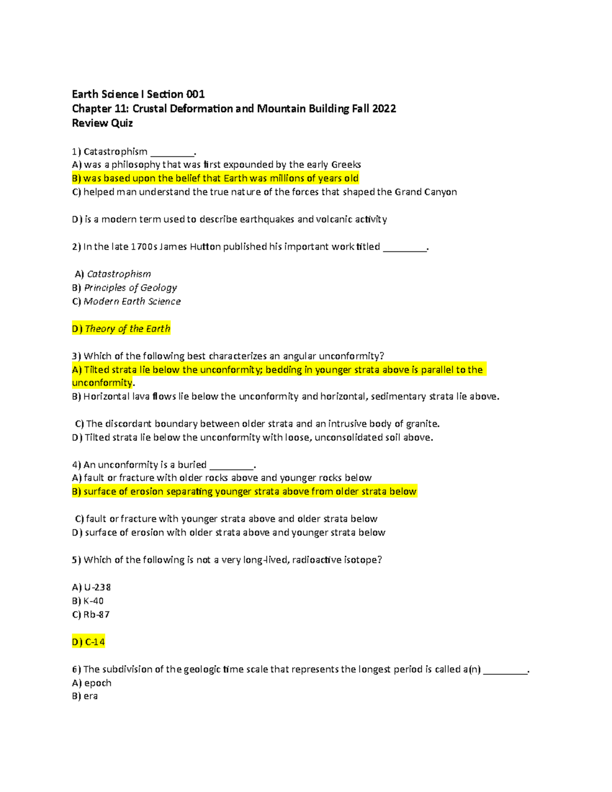 Ch 11 Quiz - Earth Science Chapter 11 Quiz - Earth Science I Section ...