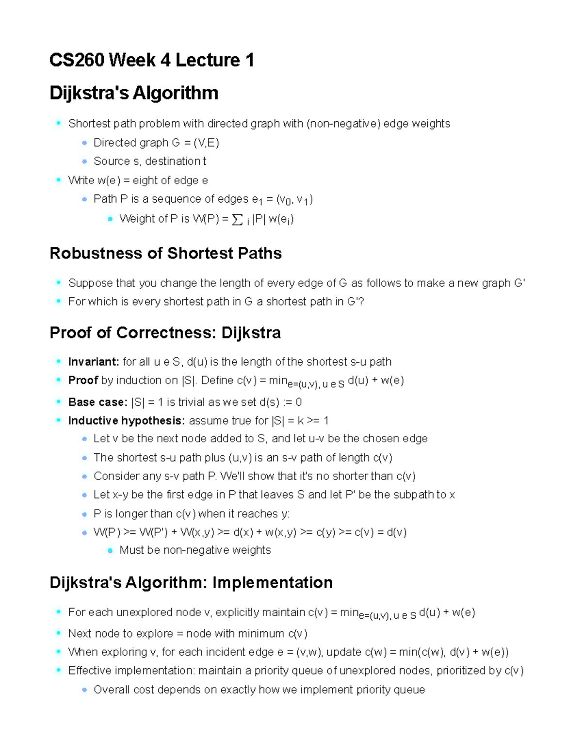 CS260 Week 4 Lecture 1 - Shortest Path Algorithms and Analysis - Studocu