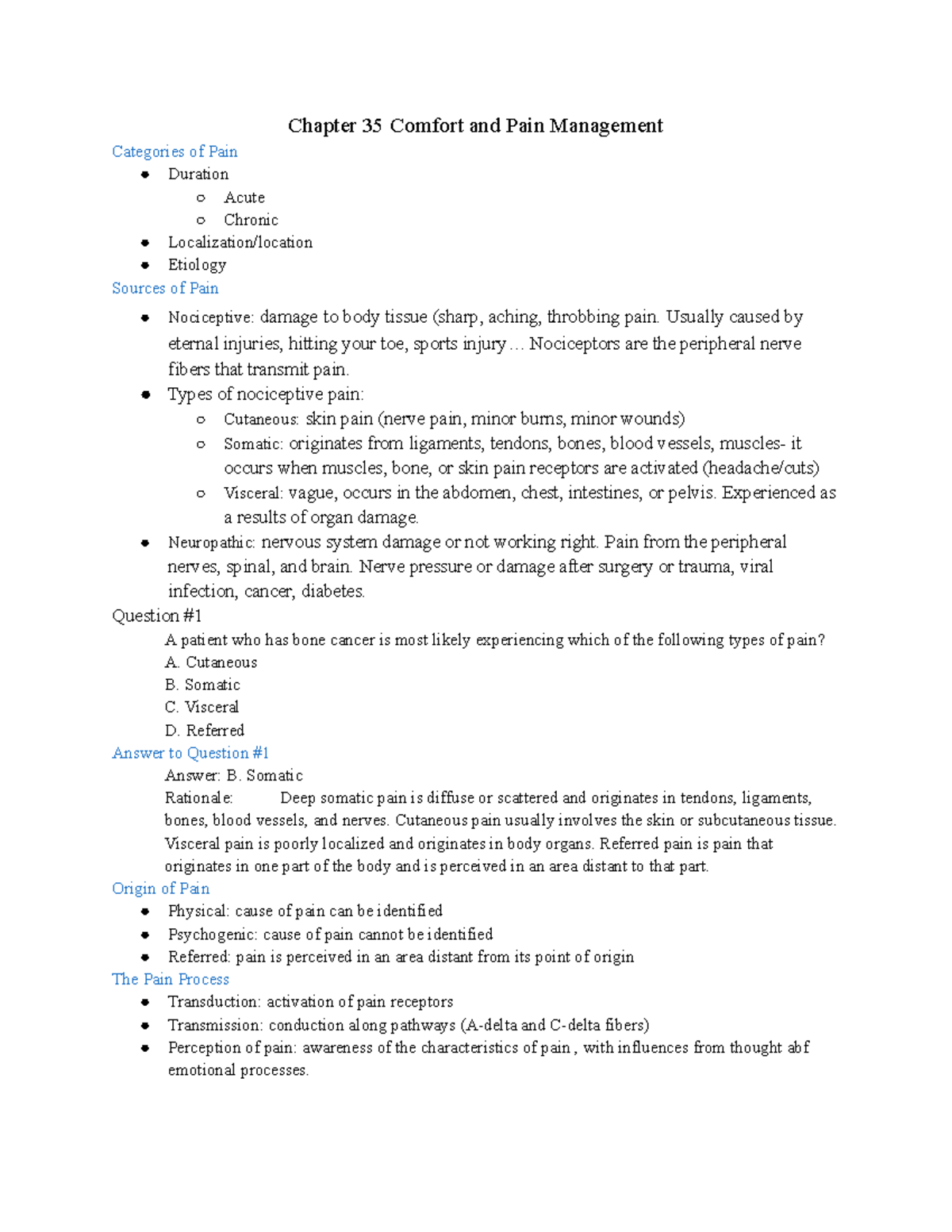 Chapter 35 Comfort and Pain Management - Google Docs - Chapter 35 ...