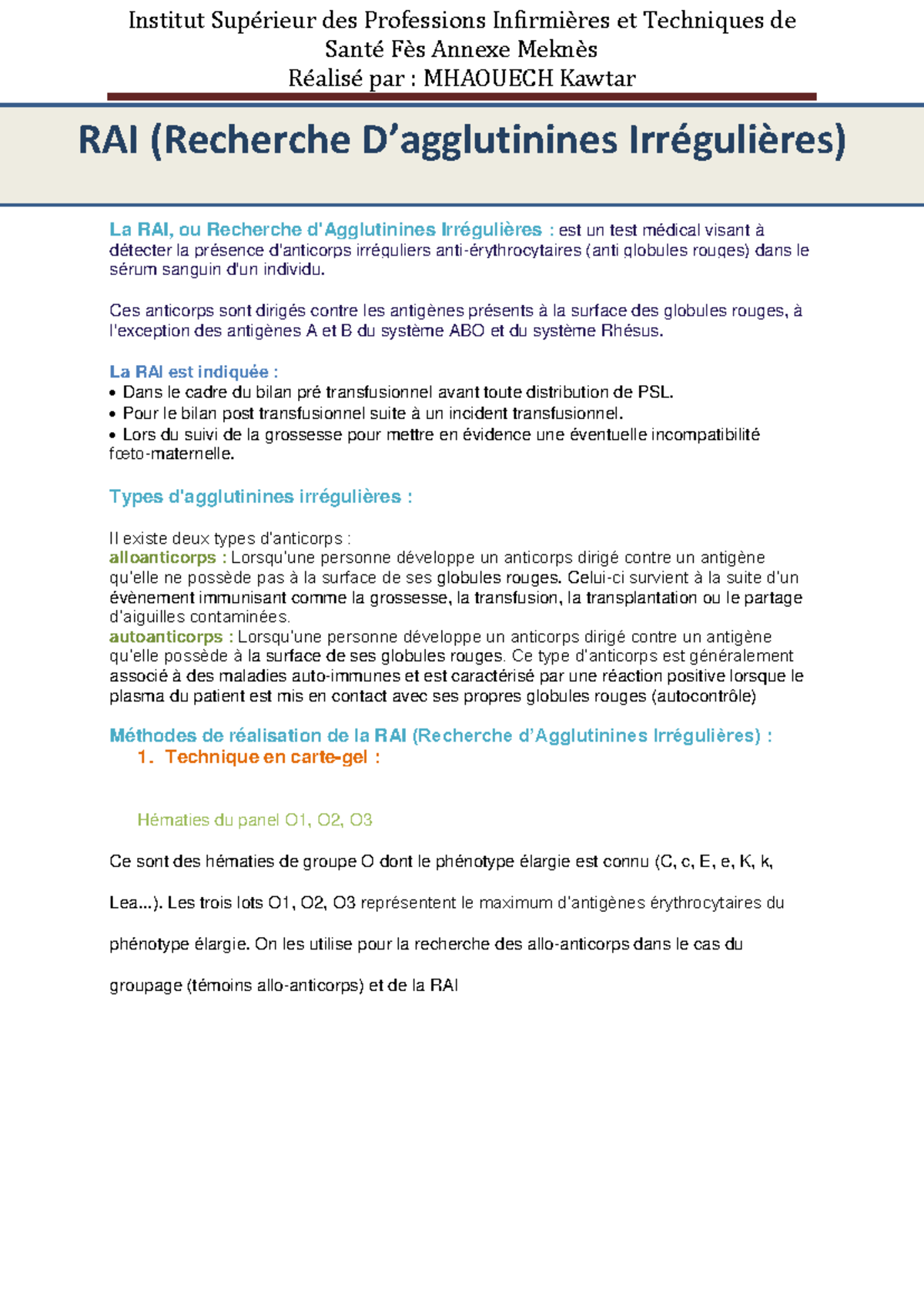 Fiche de Recherche Irrégulières (RAI) Institut Supérieur des — free download