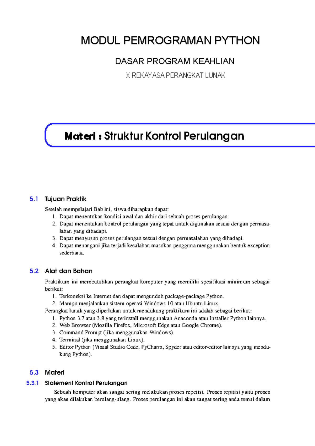 Modul Pembelajaran Python: Kontrol Perulangan dan Praktikum - Studocu