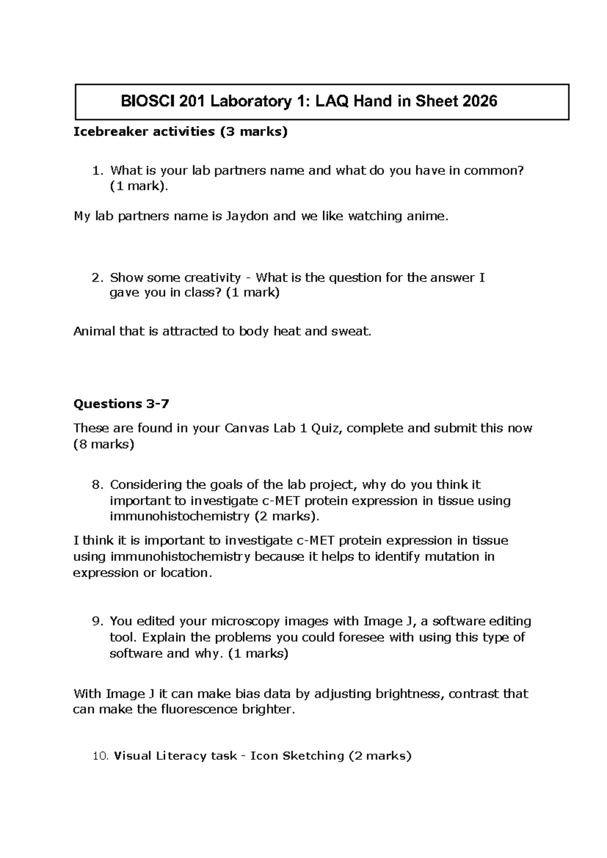 BIOSCI 201 Lab 1: Icebreaker Activities & Submission Guide 2026 - Studocu