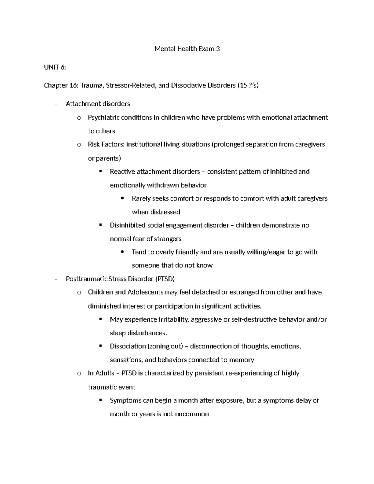 NUR 256 Mental Health Exam 3 - Comprehensive Study Guide - Studocu