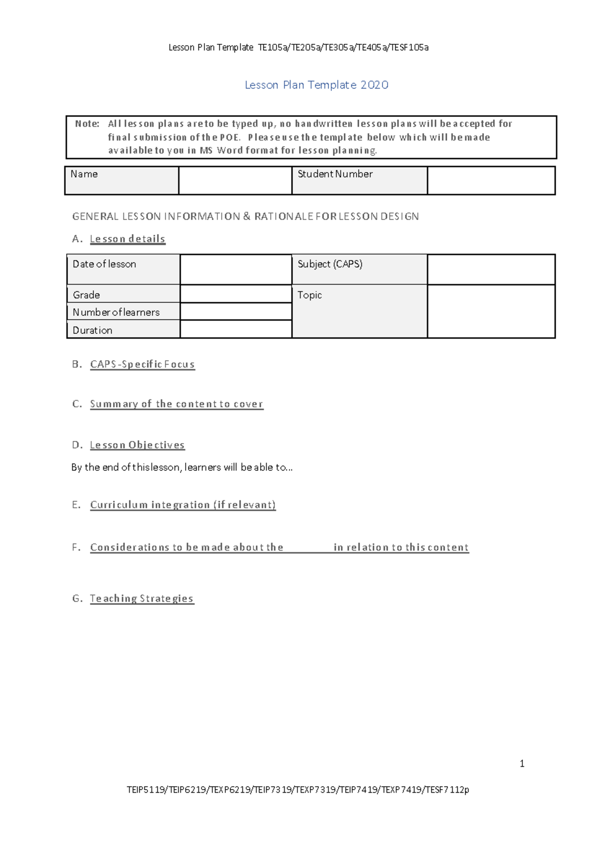 B.Ed lesson plan template for TEIP6219 and TEXP6219 - Studocu