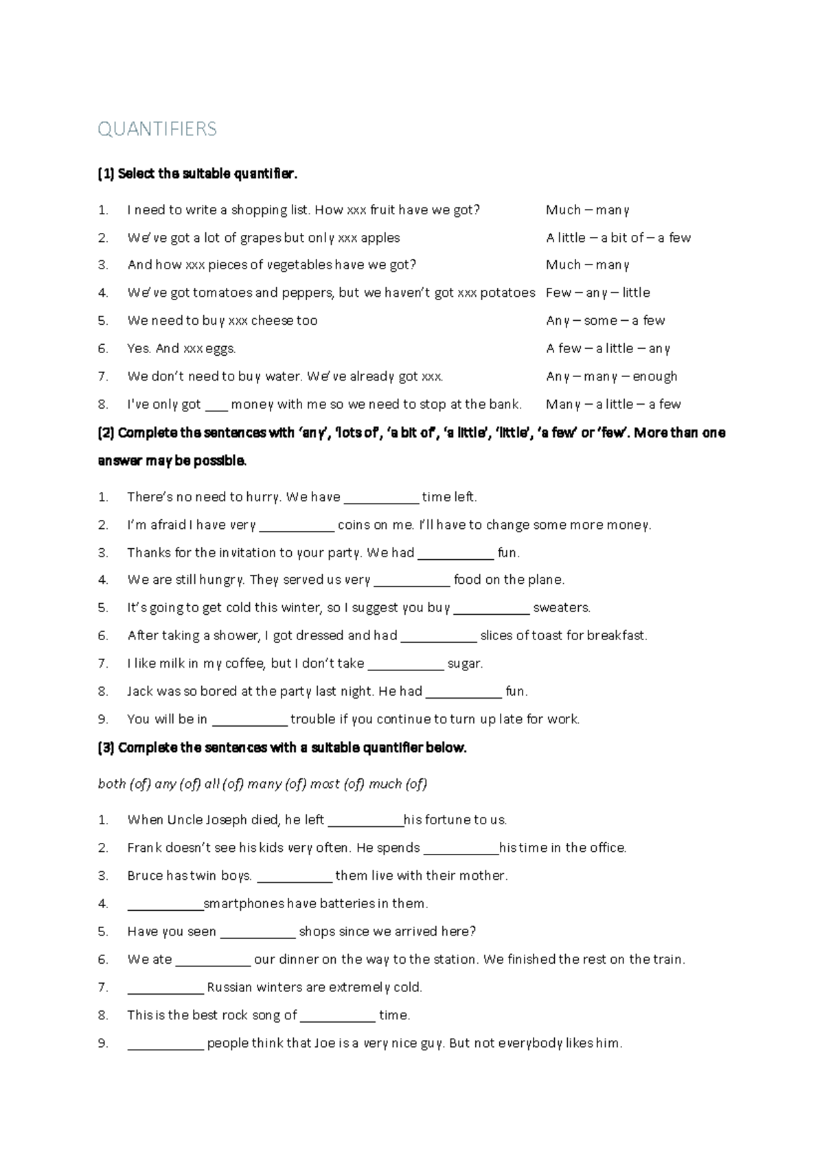Quantifiers - Exercises (ENG 101) - Studocu