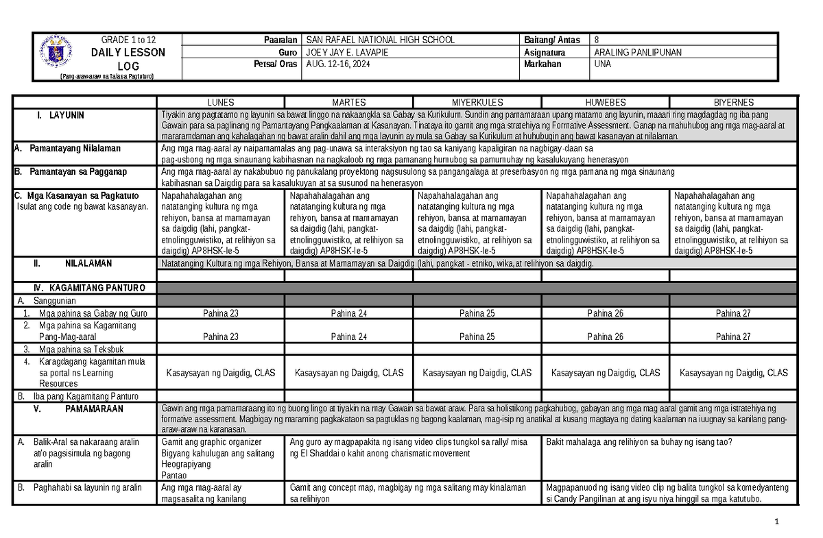 AP 8 - WEEK 2-3 - DLL - GRADE 1 to 12 DAILY LESSON LOG (Pang-araw-araw ...