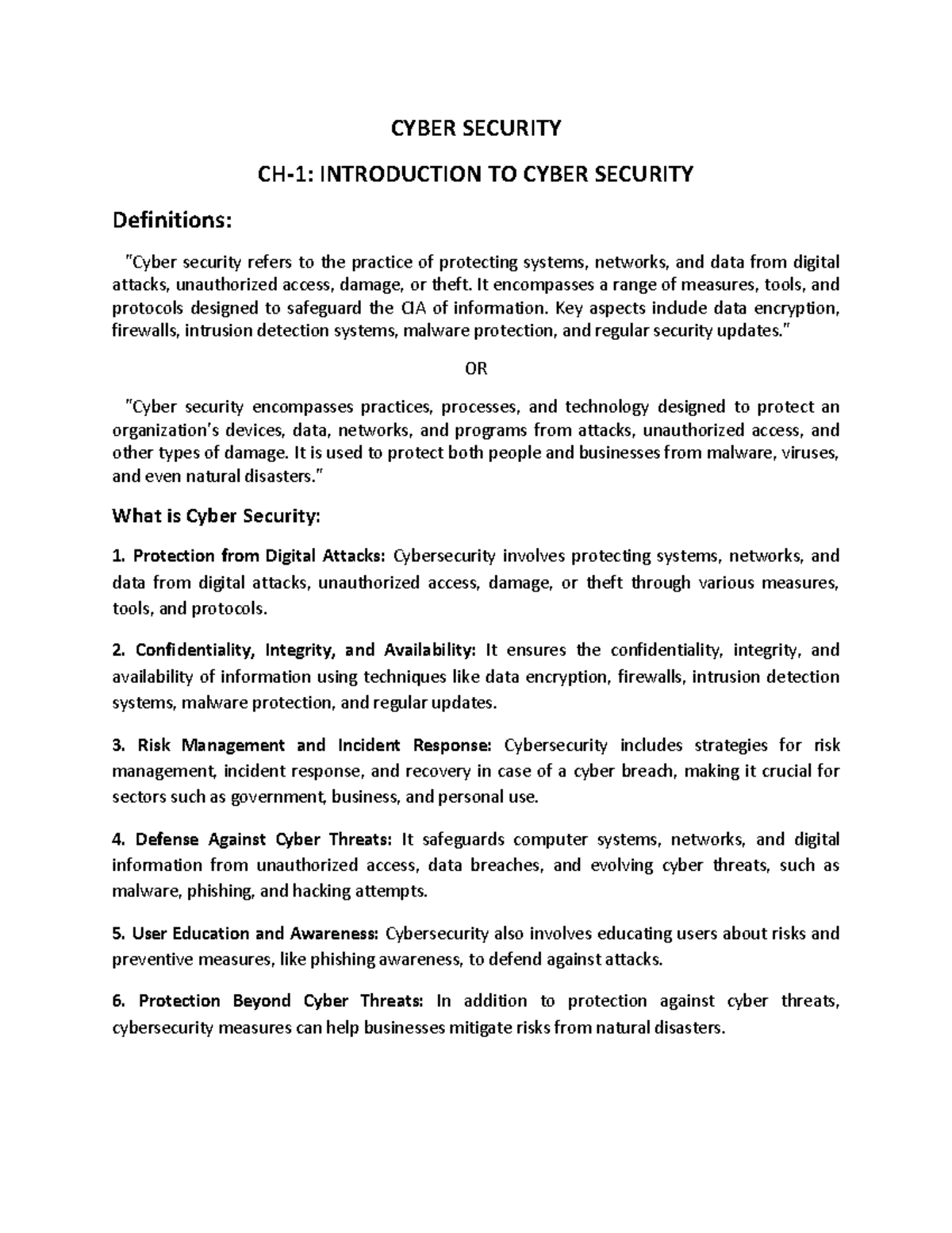 Cyber Security ch1&2 - notes - CYBER SECURITY CH-1: INTRODUCTION TO ...