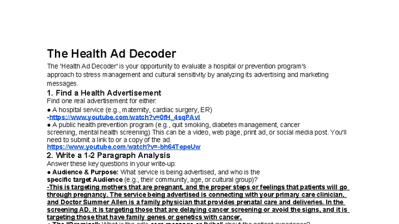 Health Ad Decoder: Analyzing Prenatal & Cancer Screening Ads - Studocu