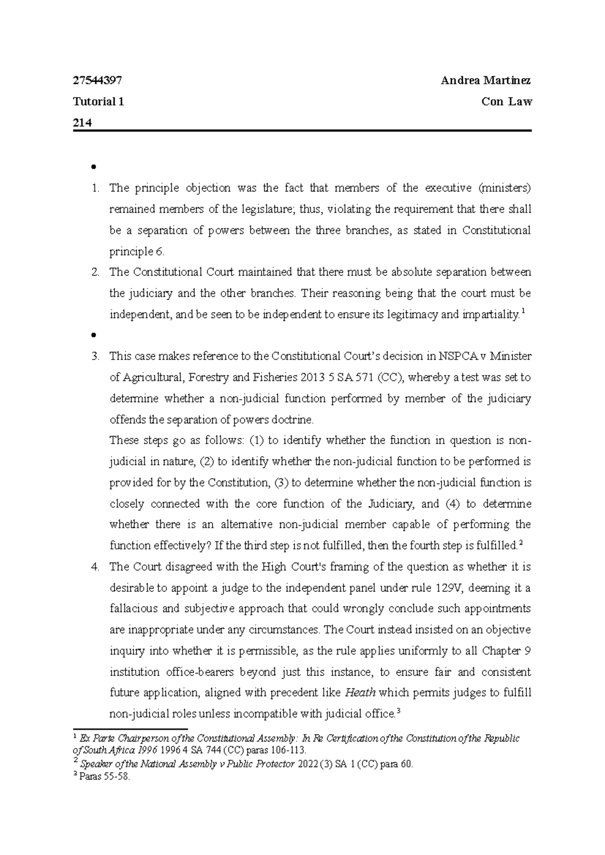 Tutorial 1: Constitutional Law Analysis (CL 214) - 27544397 - Studocu