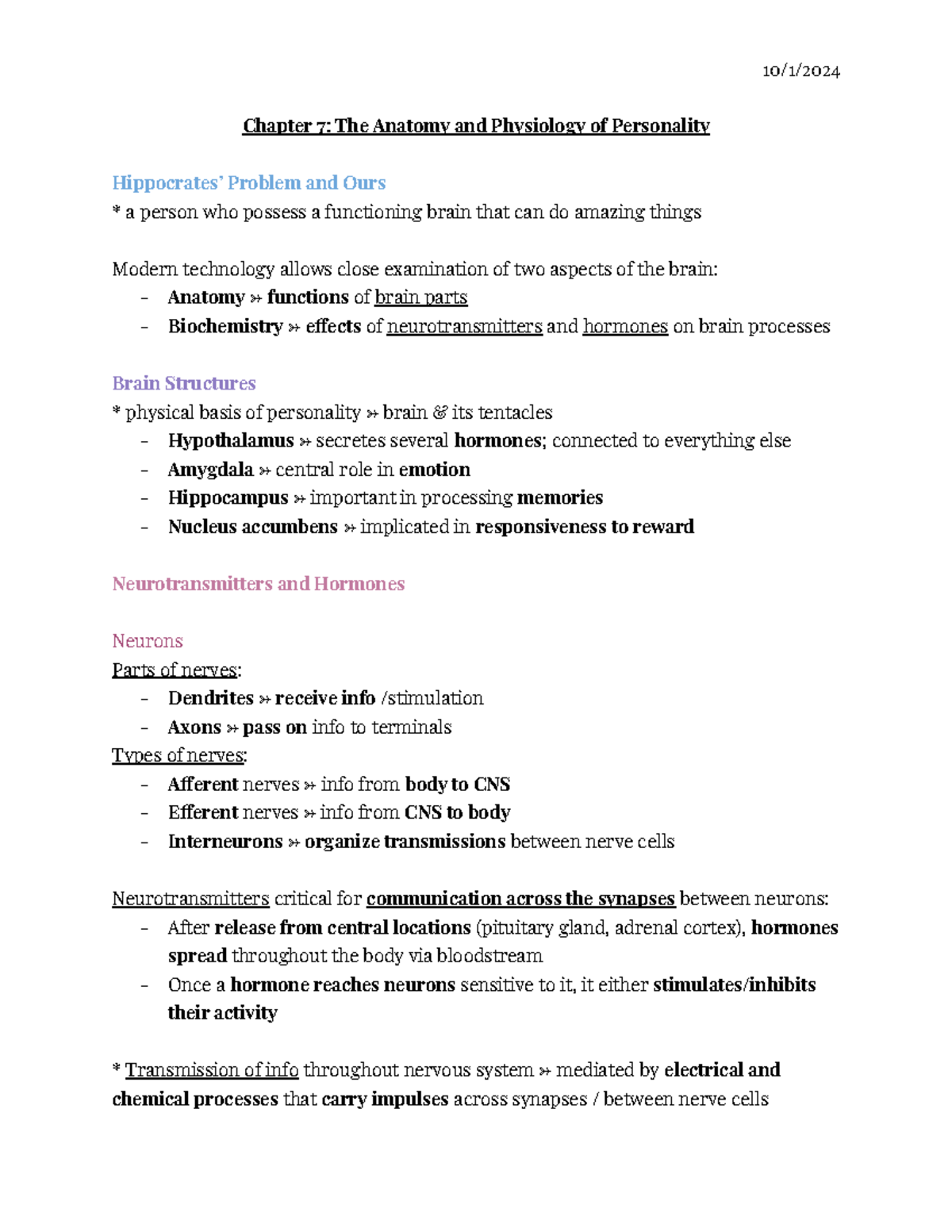 Chapter 7: The Anatomy and Physiology of Personality in Theories of ...
