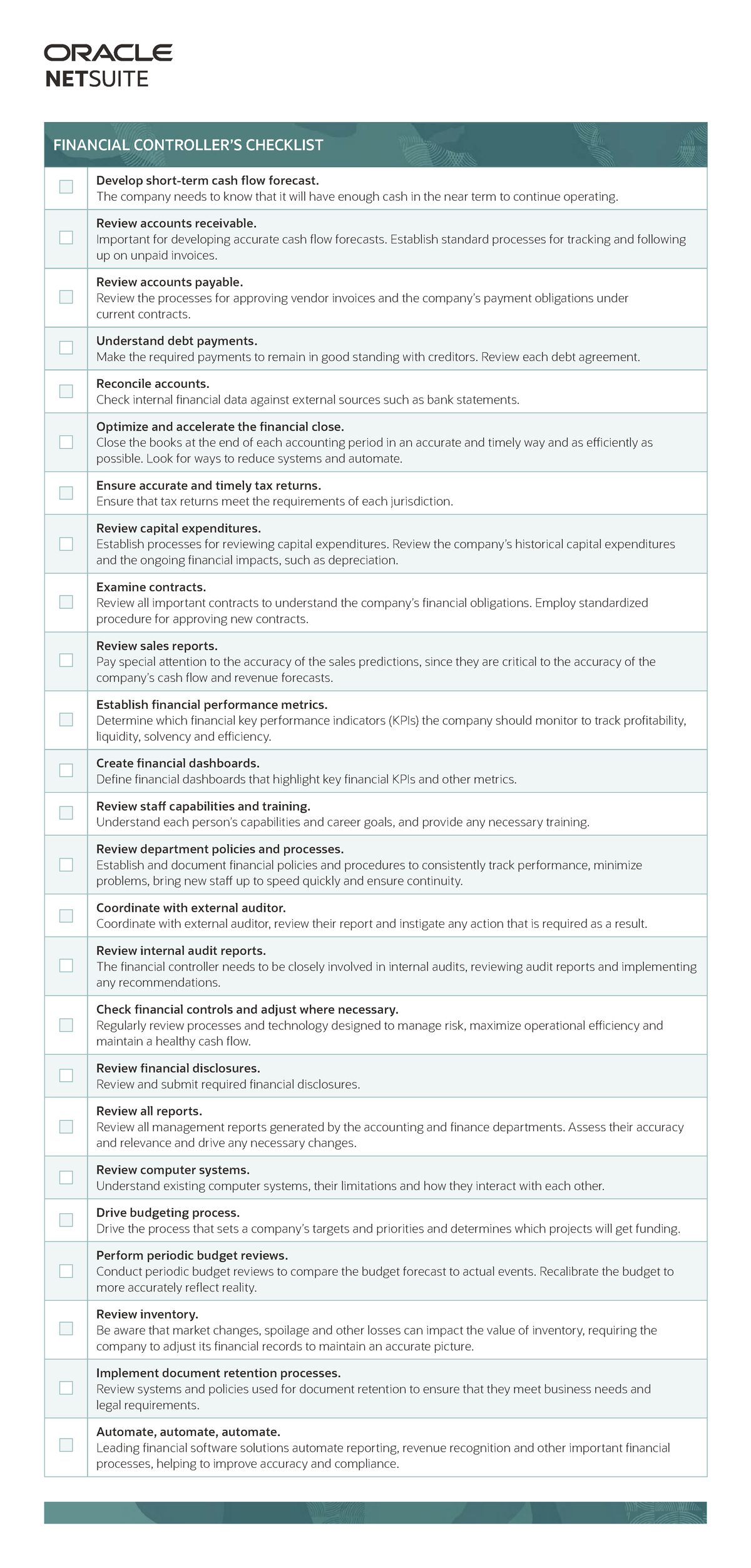 BSA Financial Controller Checklist: Cash Flow & Financial Management ...